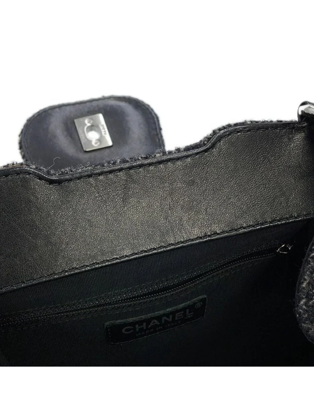 Chanel Shoulder Bag CC Logo Quilted Tweed Black